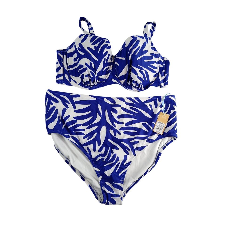 Kona Sol Swimsuit Womens 2X (20-22) Blue Bikini Padded Underwire High Waist NWT